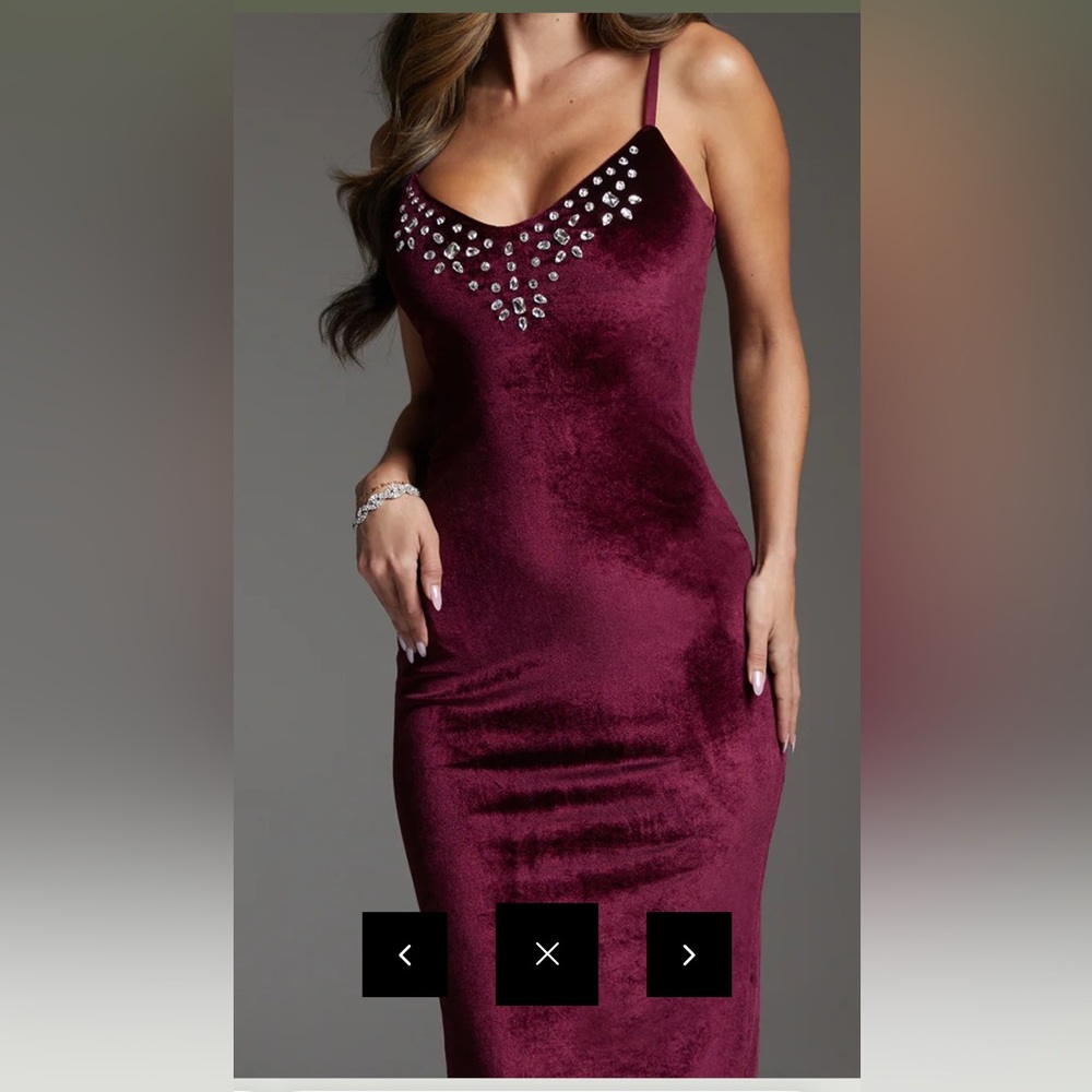 Velvet Midi Dress - Embellished with Crystals by Swarovski